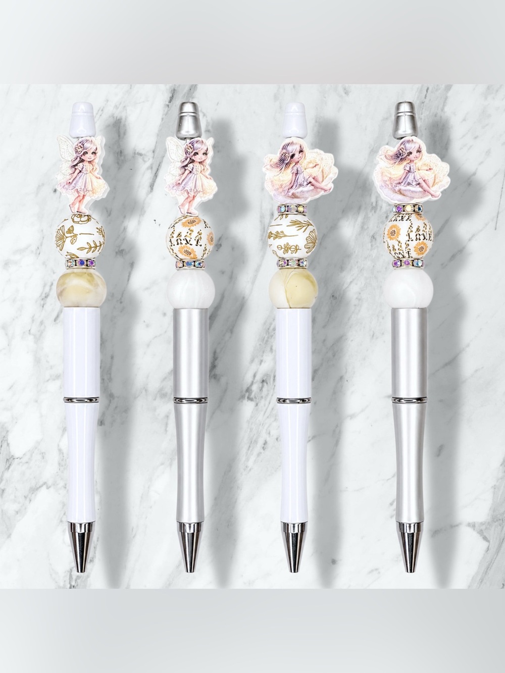 Fairy White & Silver Beaded Ballpoint Pen’s 🧚🏻Pick One🧚🏻